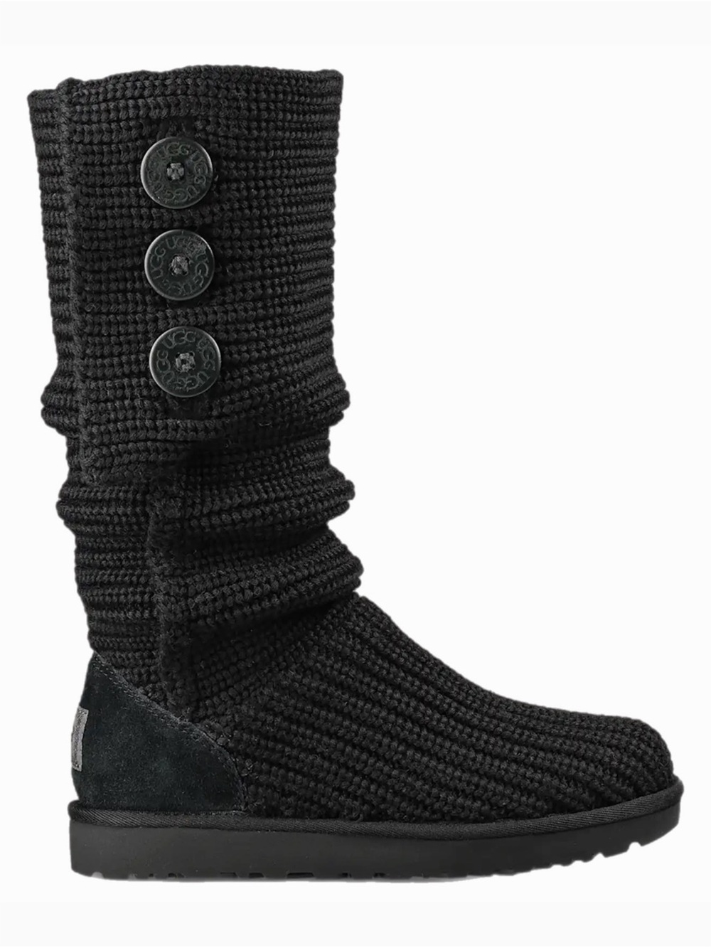 UGG Classic Cardy Black Knit Triplet Button Boot
